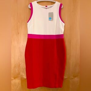 NWT Sleeveless Colorblock Ribbed Dress in Red/White/Pink by Boden - Size 12R